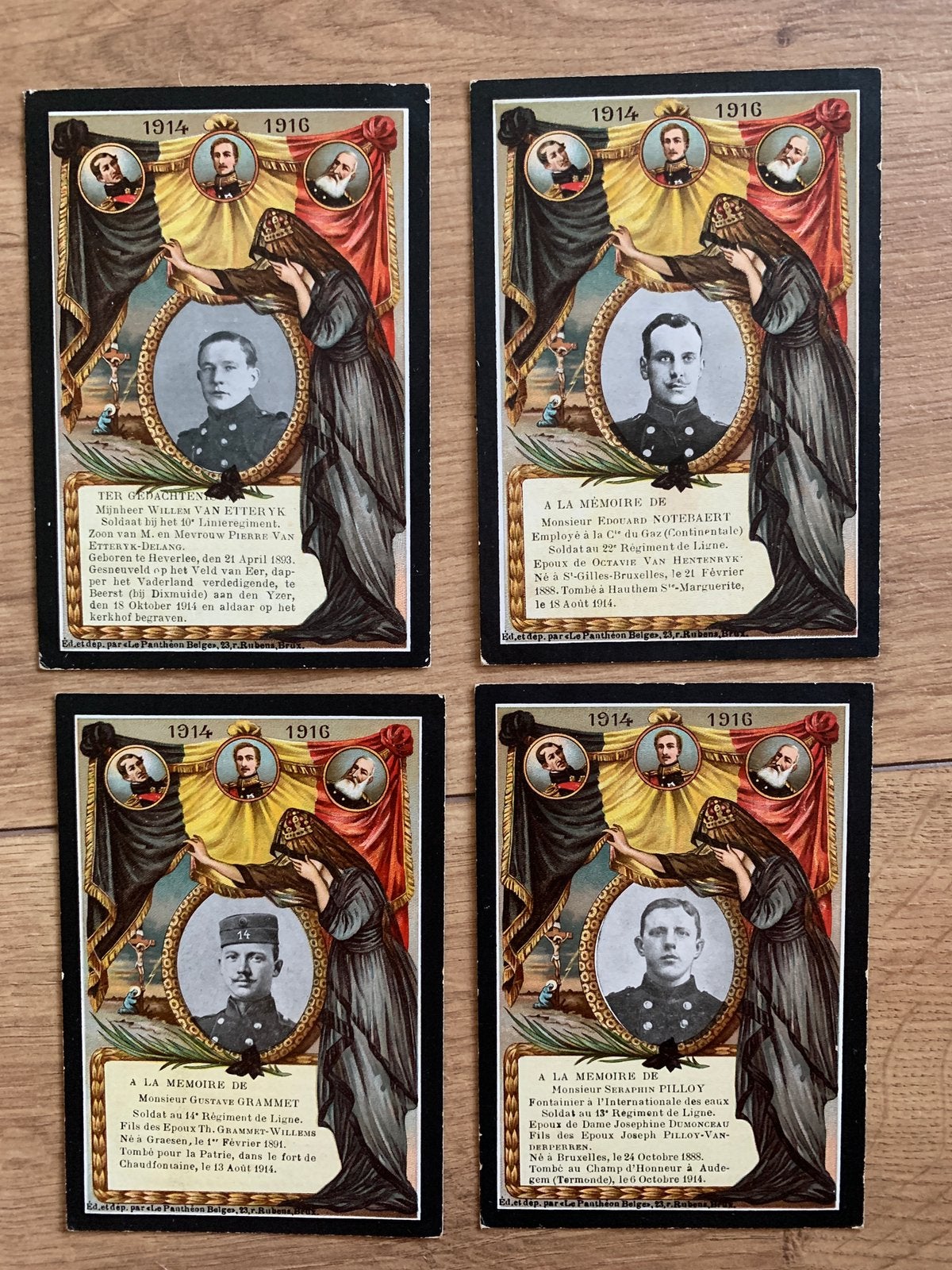 Bidprentjes Gesneuvelde militairen 1914-1916 WOI, Antiek en Kunst, Antiek | Religie, Ophalen of Verzenden