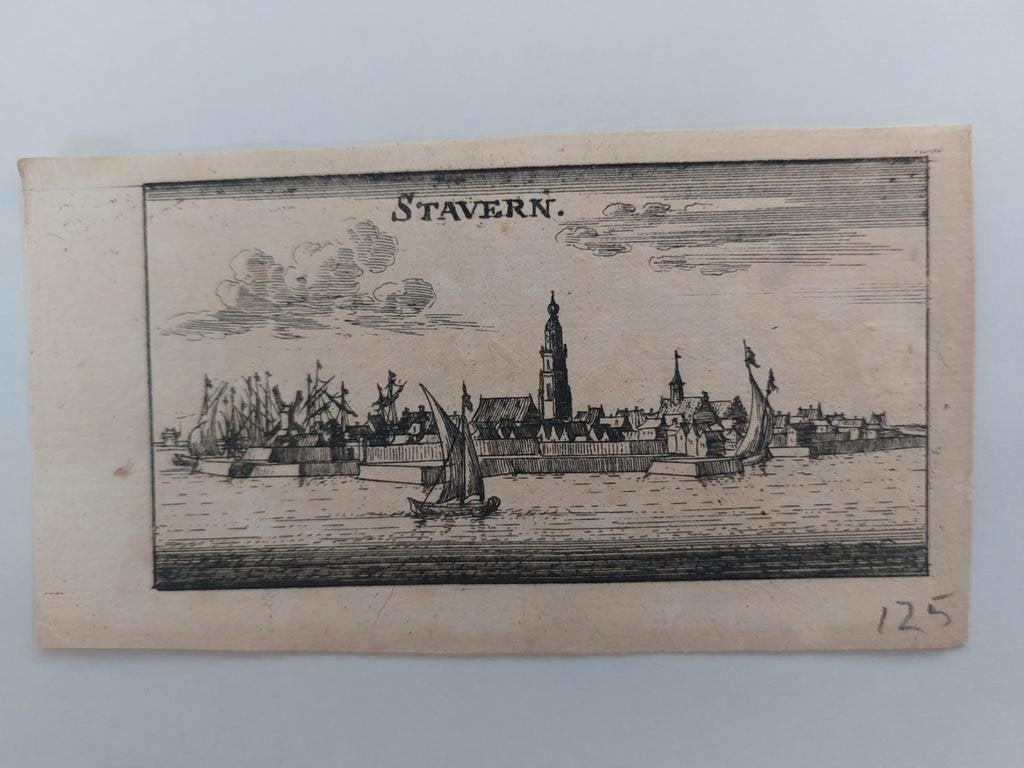 8 / Stavern - Stavren Kopergravure uit 1659 van C. Merian, Antiek en Kunst, Ophalen of Verzenden