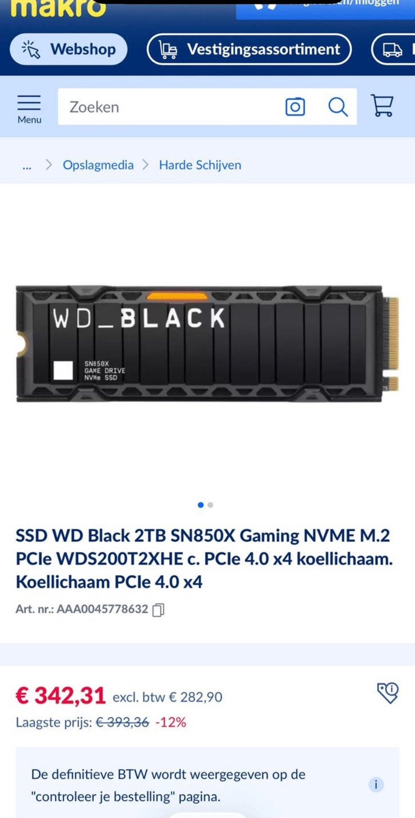 Wd black ssd 2tb sn850x met heatsink, Computers en Software, Harde schijven, Intern, Console, SSD, Nieuw