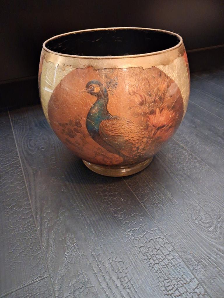Decoratieve decoupage pot met pauw en gouden accenten, Antiek en Kunst, Antiek | Vazen, Ophalen