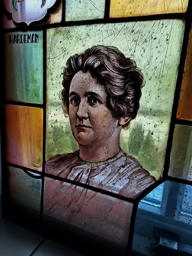 1900: 2x gebrandschilderd portret glas in lood raam hanger, Antiek en Kunst, Ophalen of Verzenden