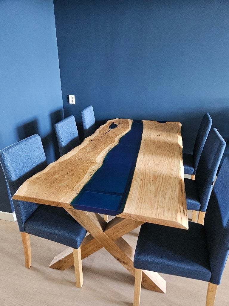 Eettafel natuurhout met giethars/resin, Huis en Inrichting, Tafels | Eettafels, Ophalen, 50 tot 100 cm, Zo goed als nieuw, Vijf personen of meer