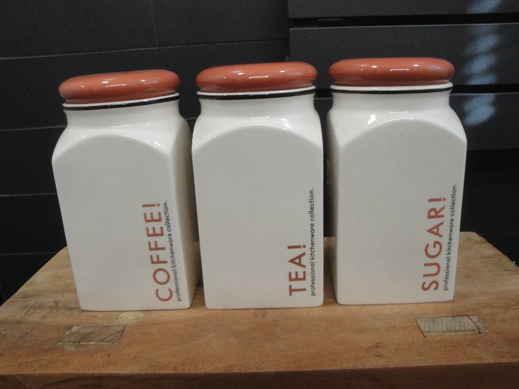 3 LEUKE "TOSCANA" VOORRAADPOTTEN, Gebruikt, Ophalen of Verzenden, Voorraadpot, Steen/keramiek