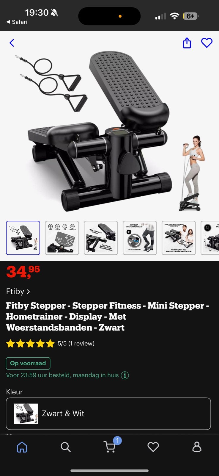 Fitby Stepper - Mini Stepper met Weerstandsbanden - Zwart, Ophalen, Stepapparaat, Zo goed als nieuw, Metaal