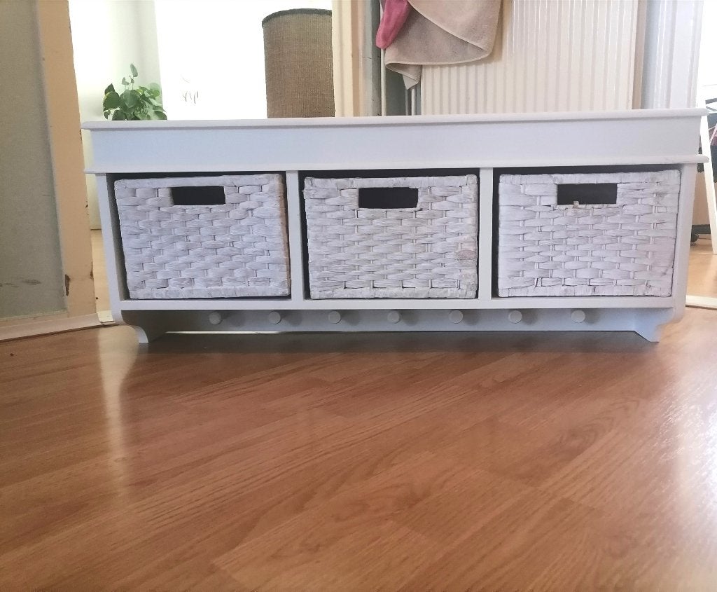 Witte wand kapstok met 3 opbergmanden, Gebruikt, Minder dan 100 cm, Hout, Ophalen