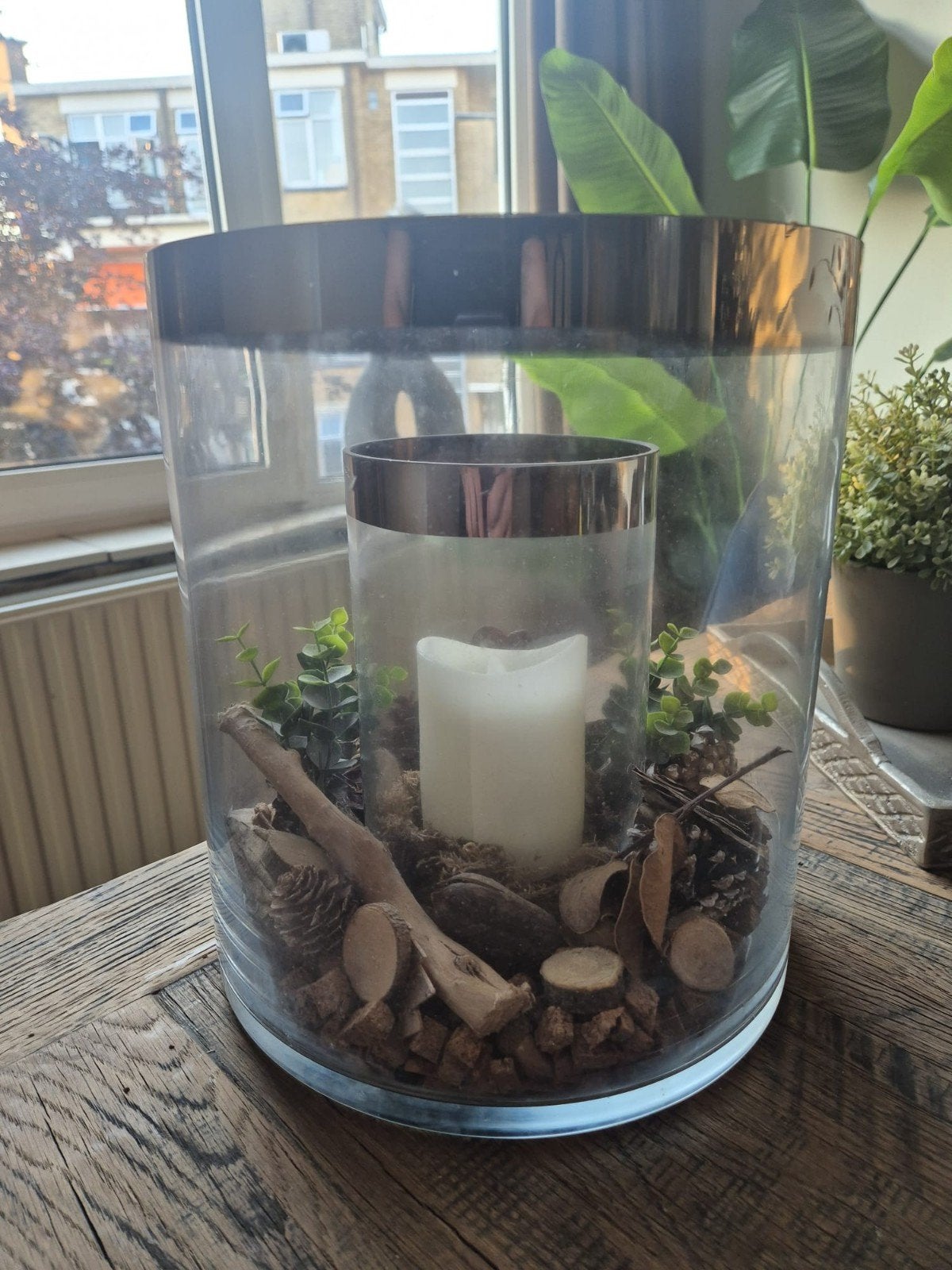 Rivièra Maison lantaarn met decoratie en kaars, Meerkleurig, Ophalen of Verzenden, Glas, Landelijk