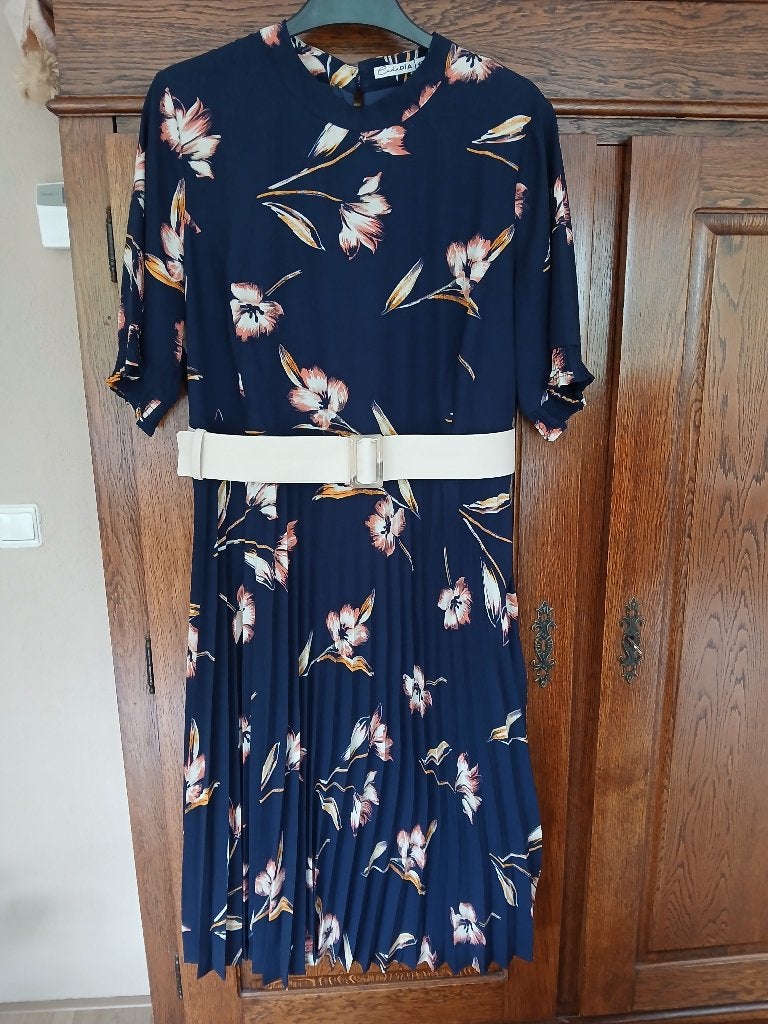 Blauw gebloemde jurk CadaDia mt 40, zgan!, Kleding | Dames, Jurken, Maat 38/40 (M), Blauw, Ophalen of Verzenden, Zo goed als nieuw