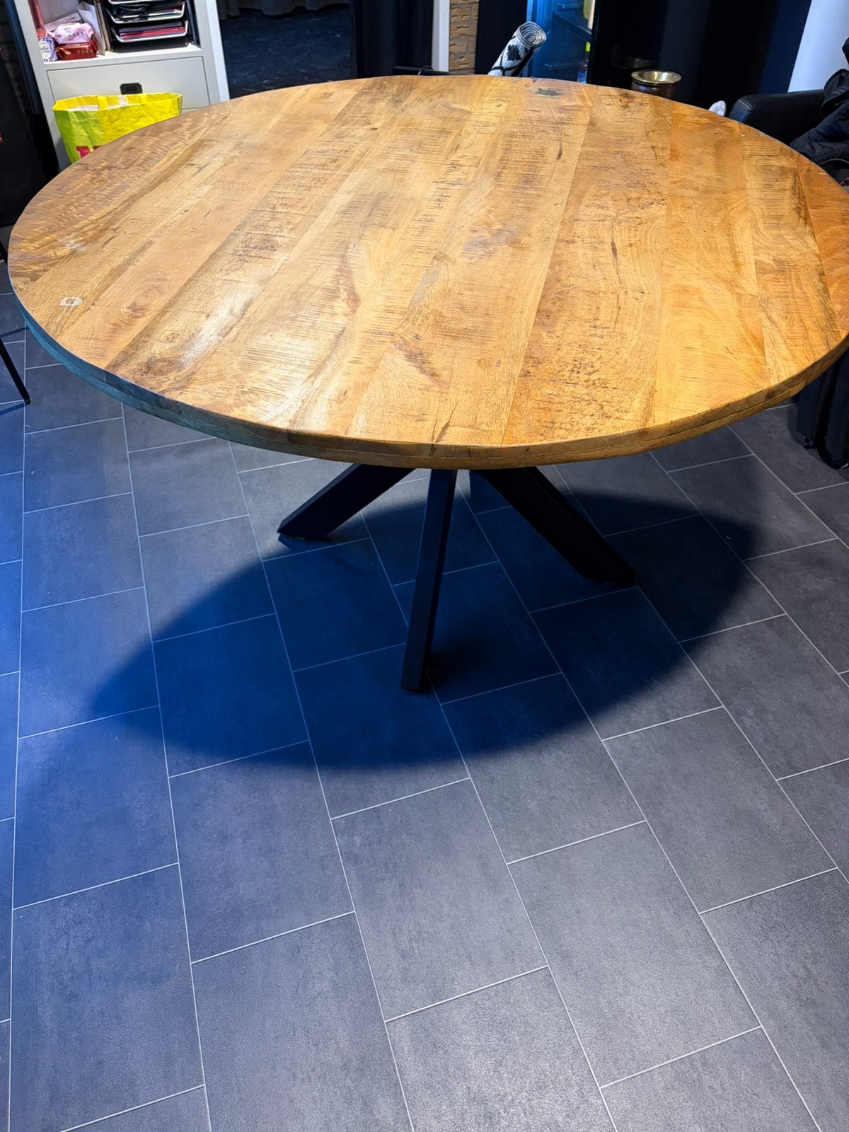 Ronde eettafel mango, Ophalen, Zo goed als nieuw, Rond, 100 tot 150 cm