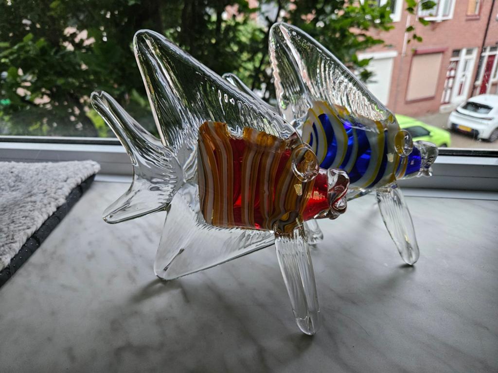 Set van 2 glazen vissen - Murano stijl, Antiek en Kunst, Ophalen