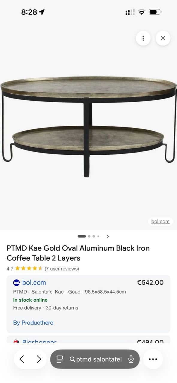 PTMD kae gold aluminium balck iron coffee table salontafel, Ophalen, Zo goed als nieuw, Rechthoekig, 50 tot 100 cm