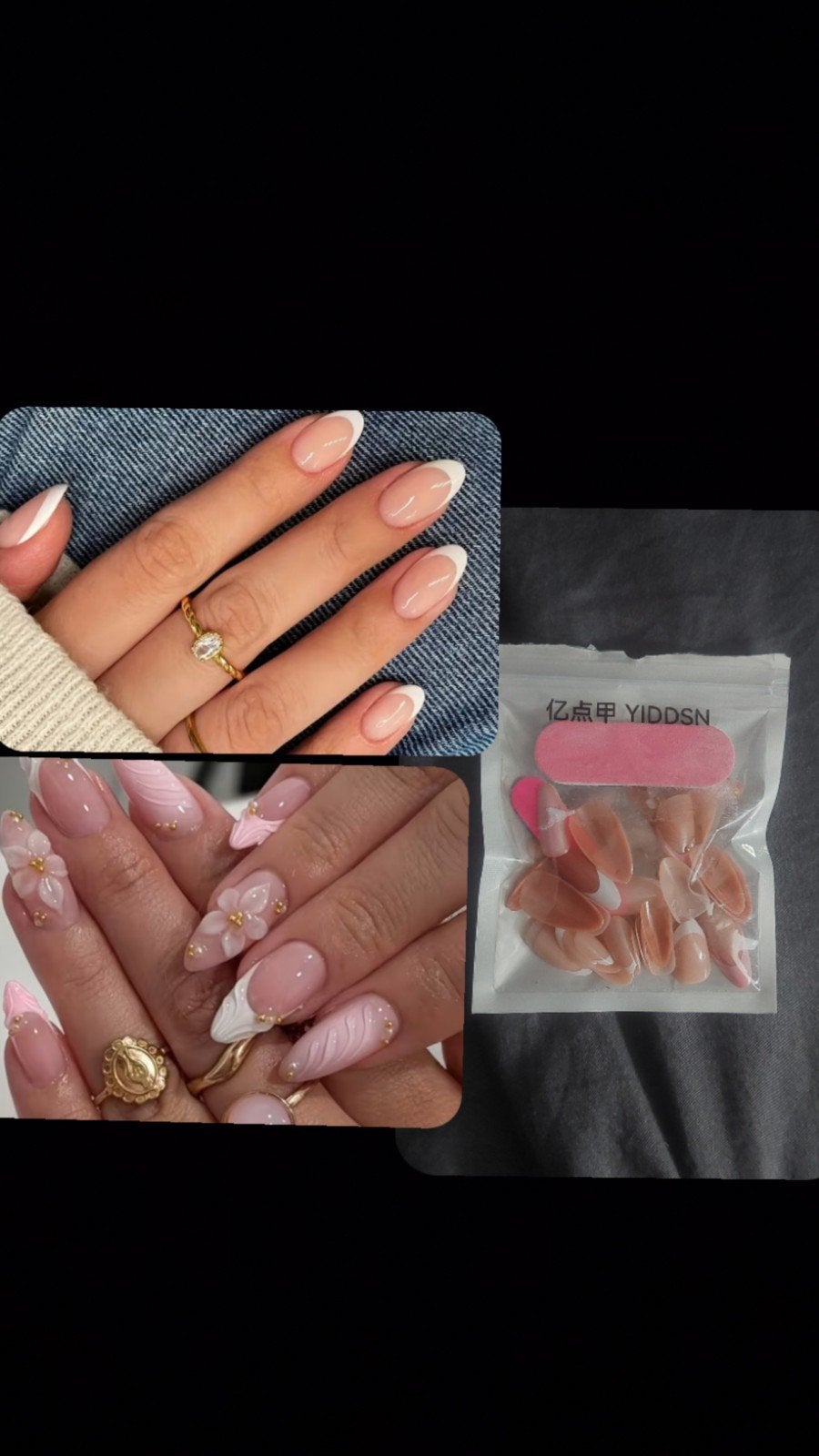 Nepnagels set van 2 - French Manicure & Bloemen Design, Ophalen of Verzenden