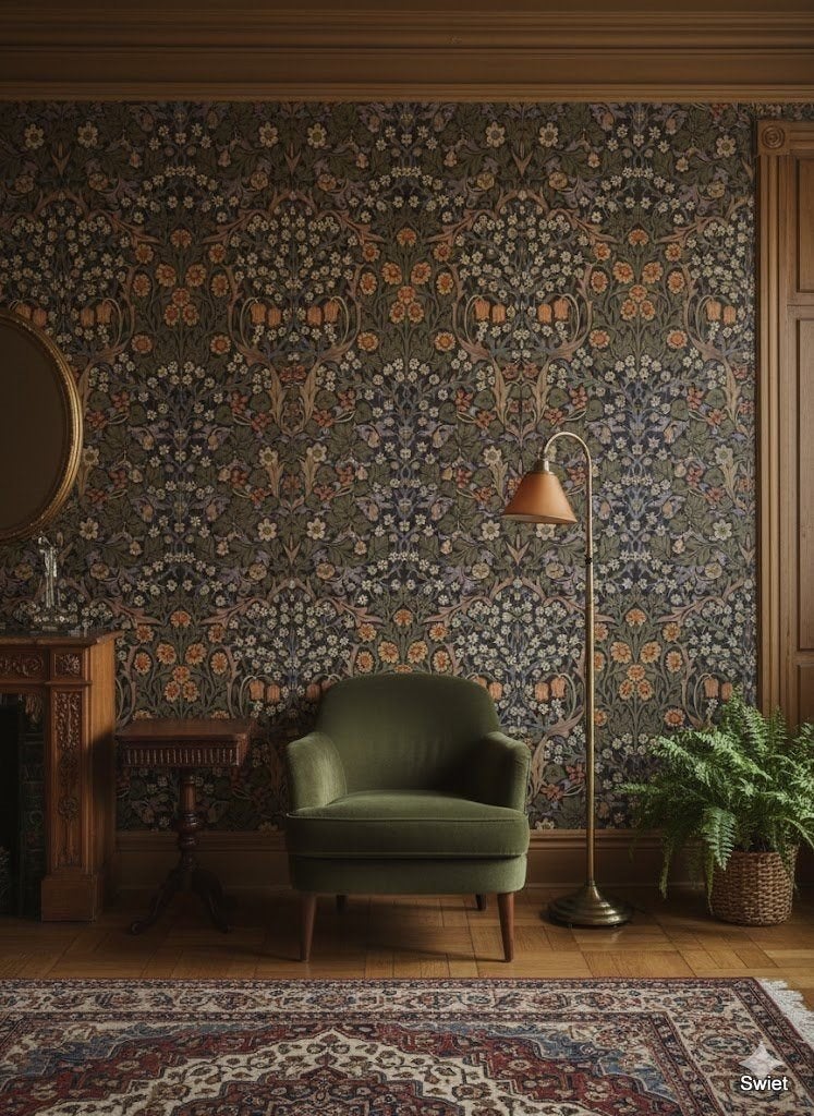 14009 klassiek barok bloemenbehang retro stijl swiet, Huis en Inrichting, Ophalen of Verzenden, Beige