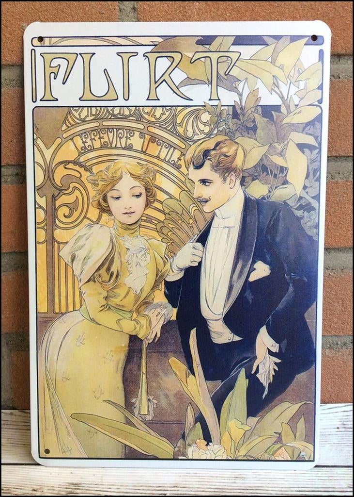 ALPHONSE MUCHA Flirt Metalen Reclamebord Poster jugendstil, Verzenden