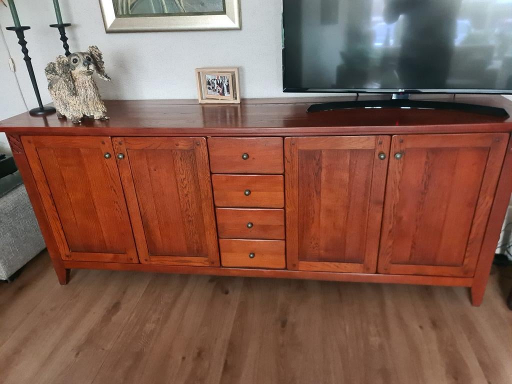 Massief eiken dressoir, br. 215 cm, hg. 85 cm, diep 50 cm., Huis en Inrichting, Kasten | Dressoirs, Ophalen, 25 tot 50 cm, 200 cm of meer