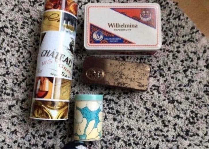 6 BLIKKEN🌺SNOEPJES-DRANKFLES,PEPERMUNT-PANTER-CHOCOLADE, Ophalen of Verzenden, Gebruikt, Overige