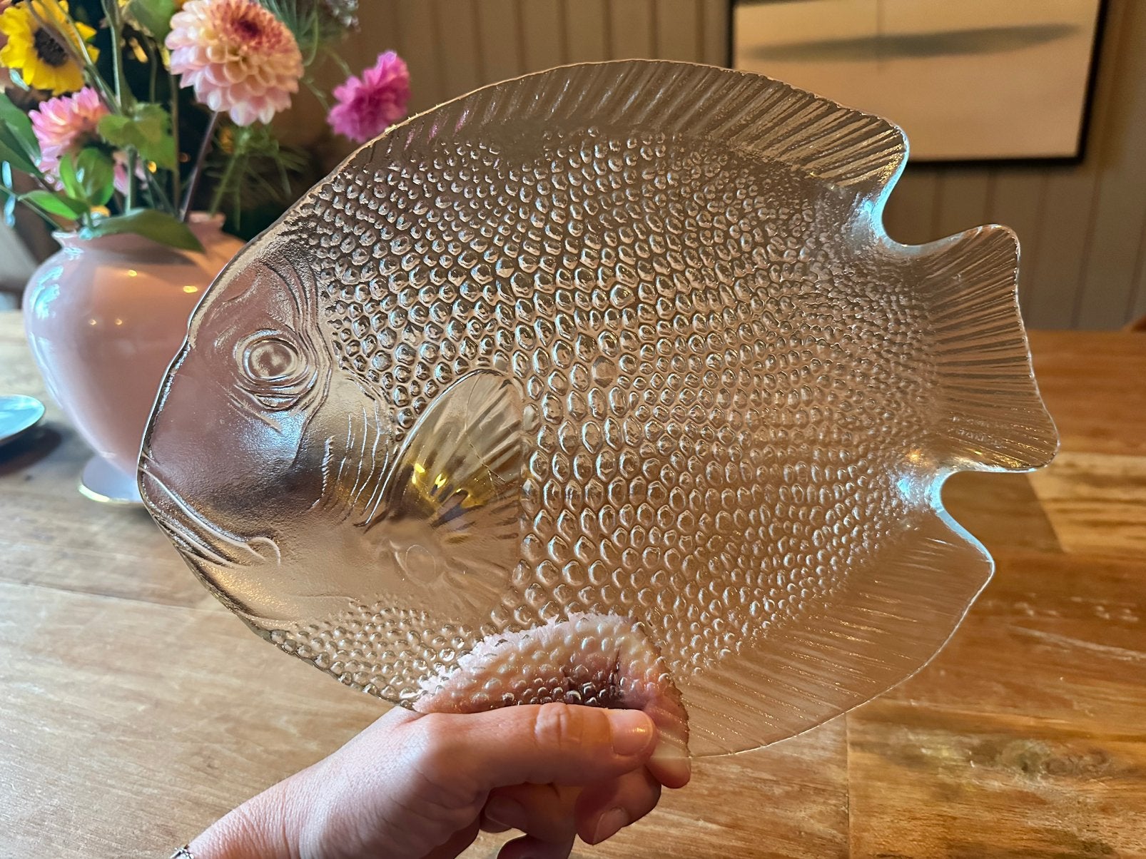 Glazen Arcoroc serveerschaal vis vintage, Antiek en Kunst, Ophalen of Verzenden