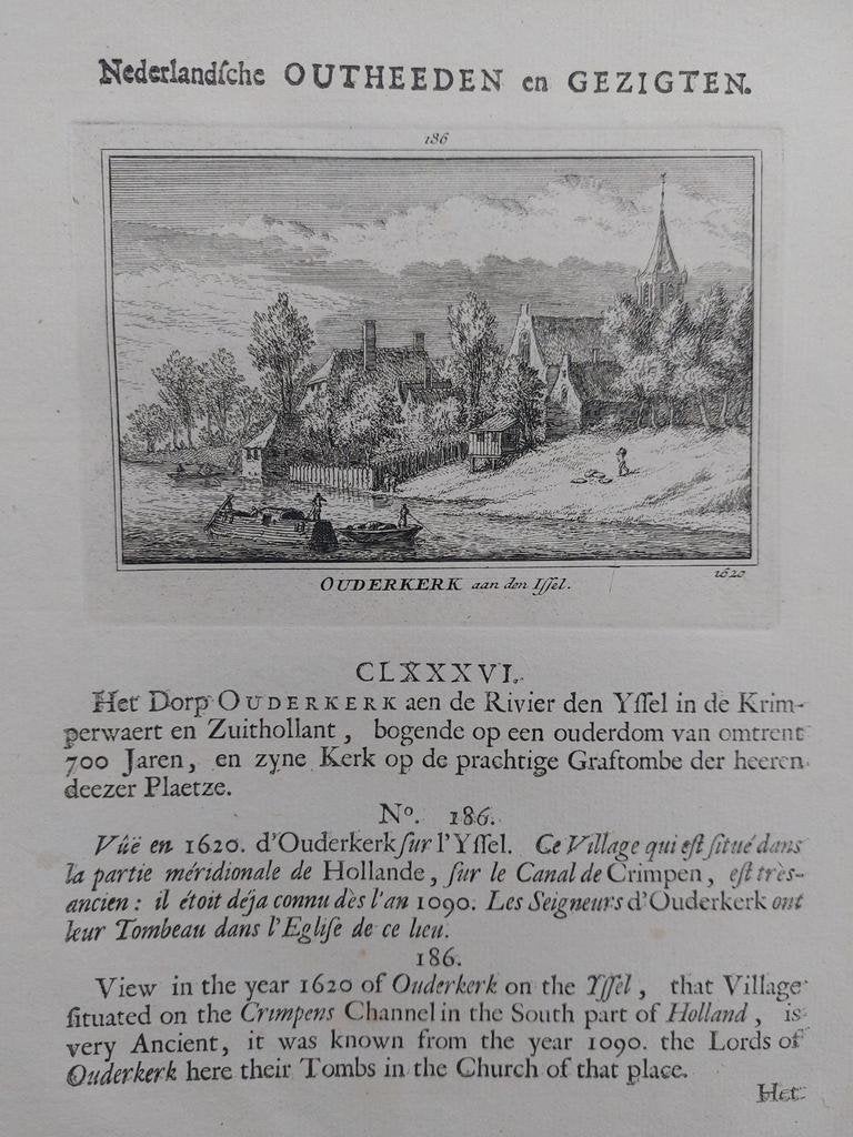 186 / Ouderkerk aan de Ijssel Gravure A. Rademaker, Ophalen of Verzenden