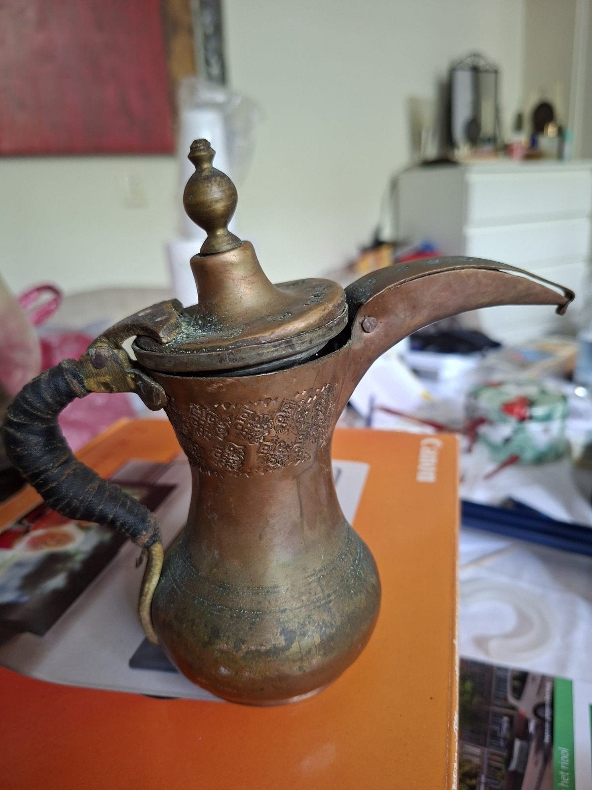 Antieke Arabische Dallah Koperen Koffiepot, Antiek en Kunst, Antiek | Koper en Brons, Koper, Ophalen of Verzenden