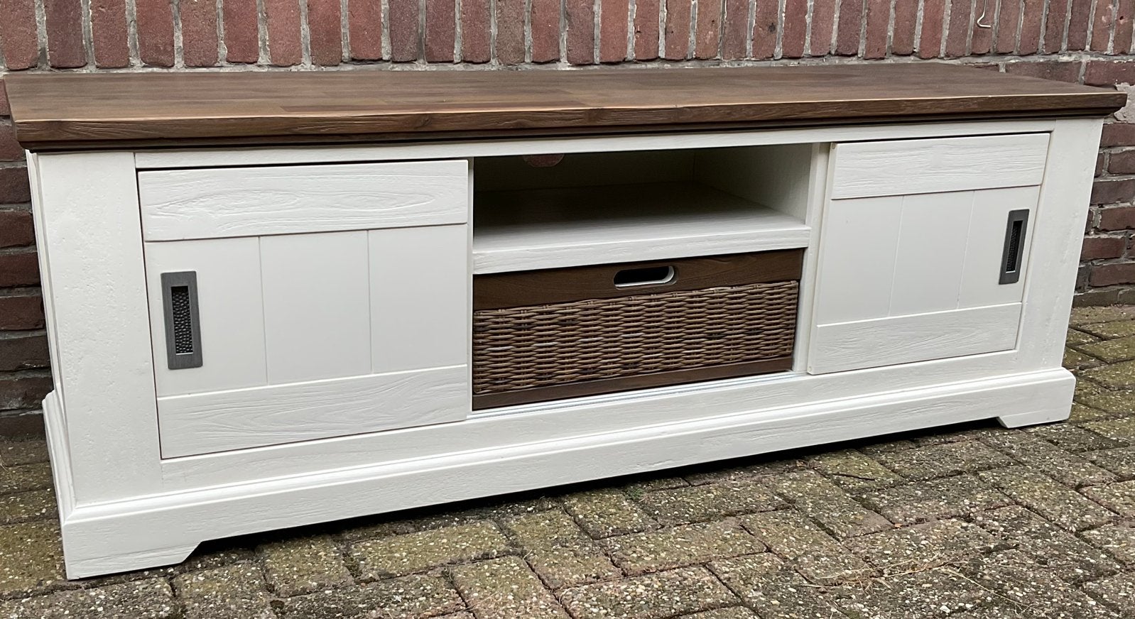 TV meubel (acacia wit gelakt), Tuin en Terras, Ophalen, Zo goed als nieuw, Hout