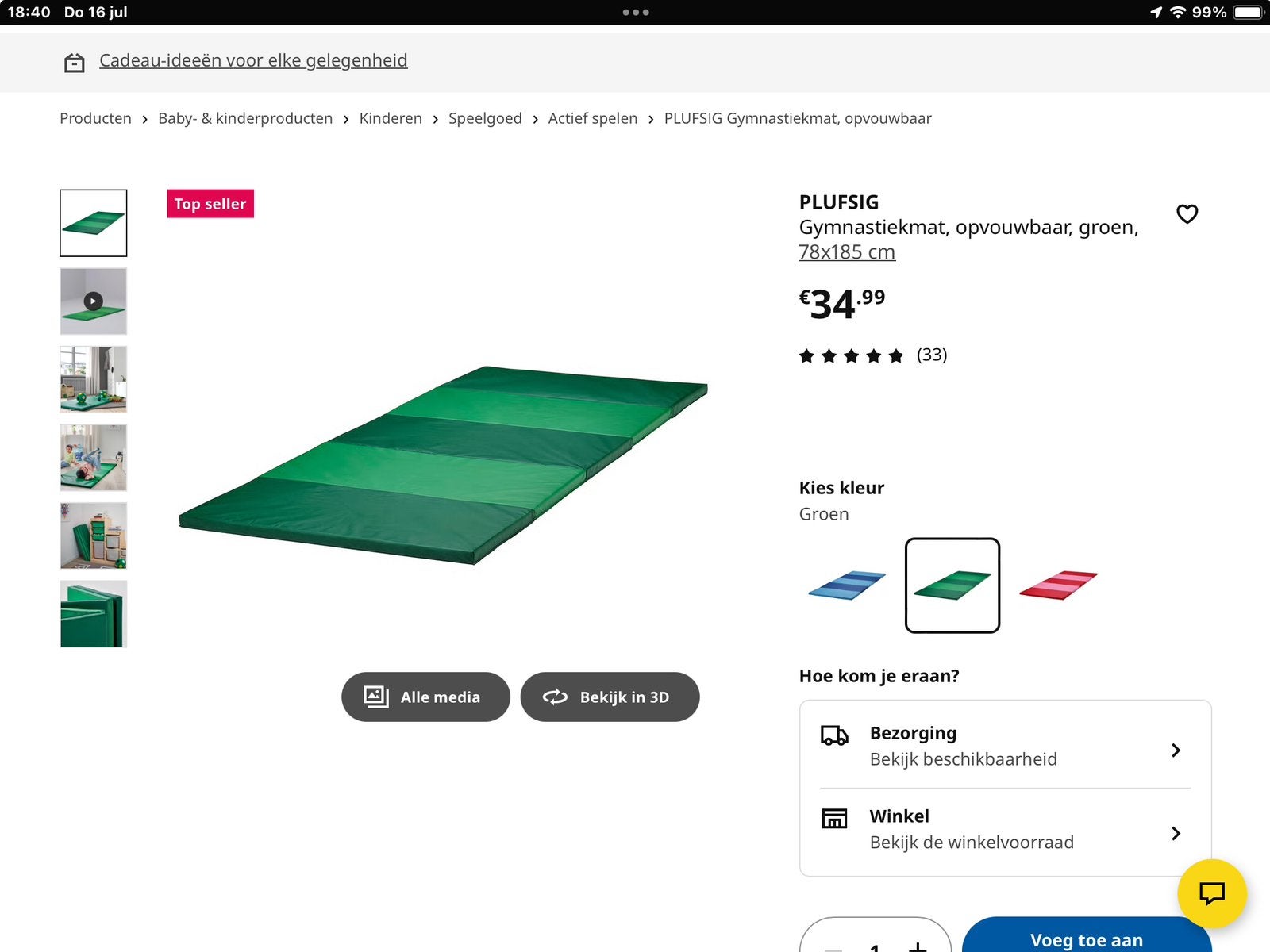 Gymnastiekmat, Ophalen, Zo goed als nieuw, Fitnessmat