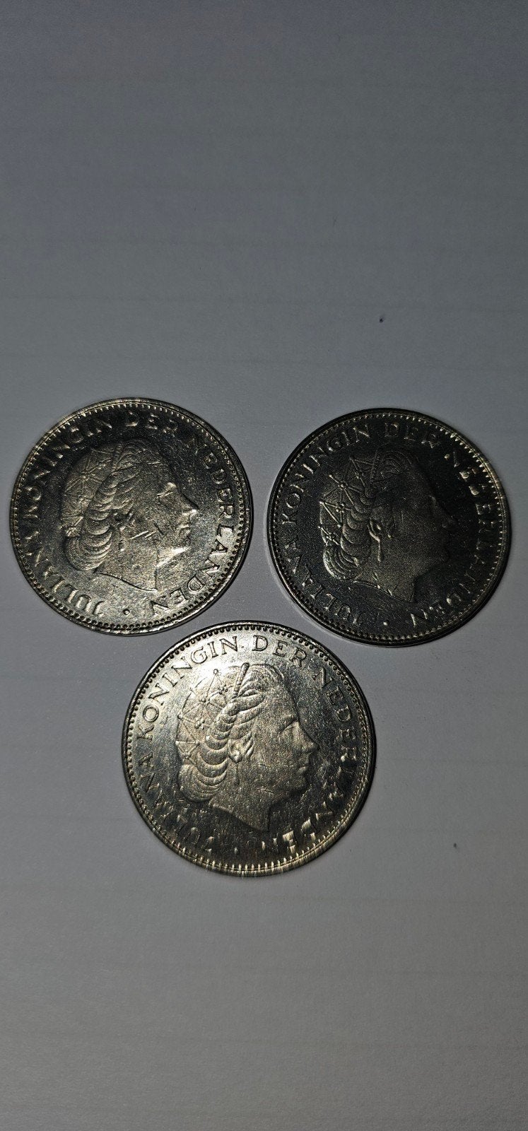 Set van 3 nikkelen guldens Koningin Juliana, Postzegels en Munten, Munten | Nederland, 1 gulden, Koningin Juliana, Setje, Zilver