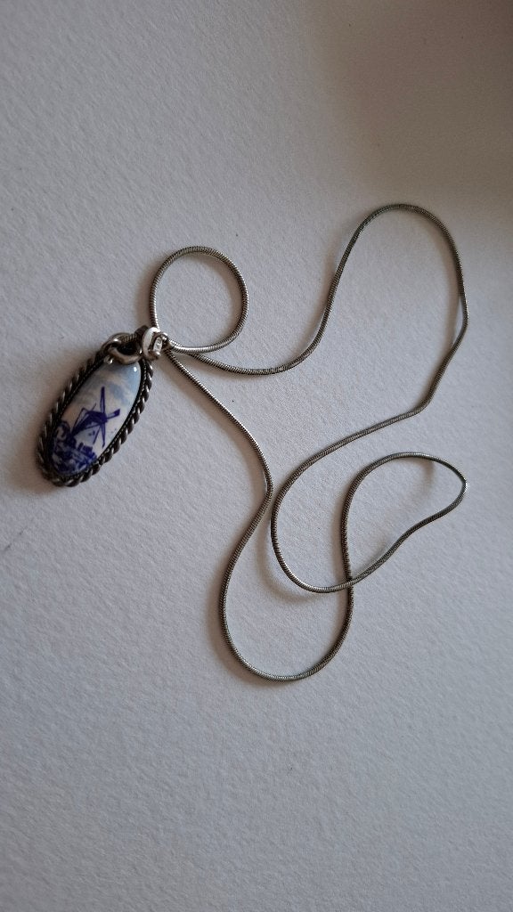 vintage hanger Delfts blauw 925 zilver, Ophalen of Verzenden, Zo goed als nieuw, Zilver, Overige materialen