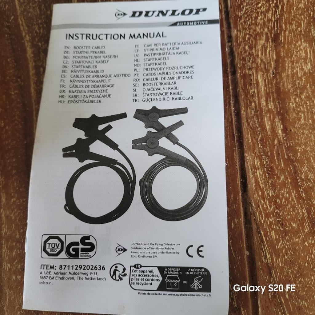 Dunlop Startkabels 16mm² - 2x3m / 220A, Ophalen of Verzenden, Nieuw