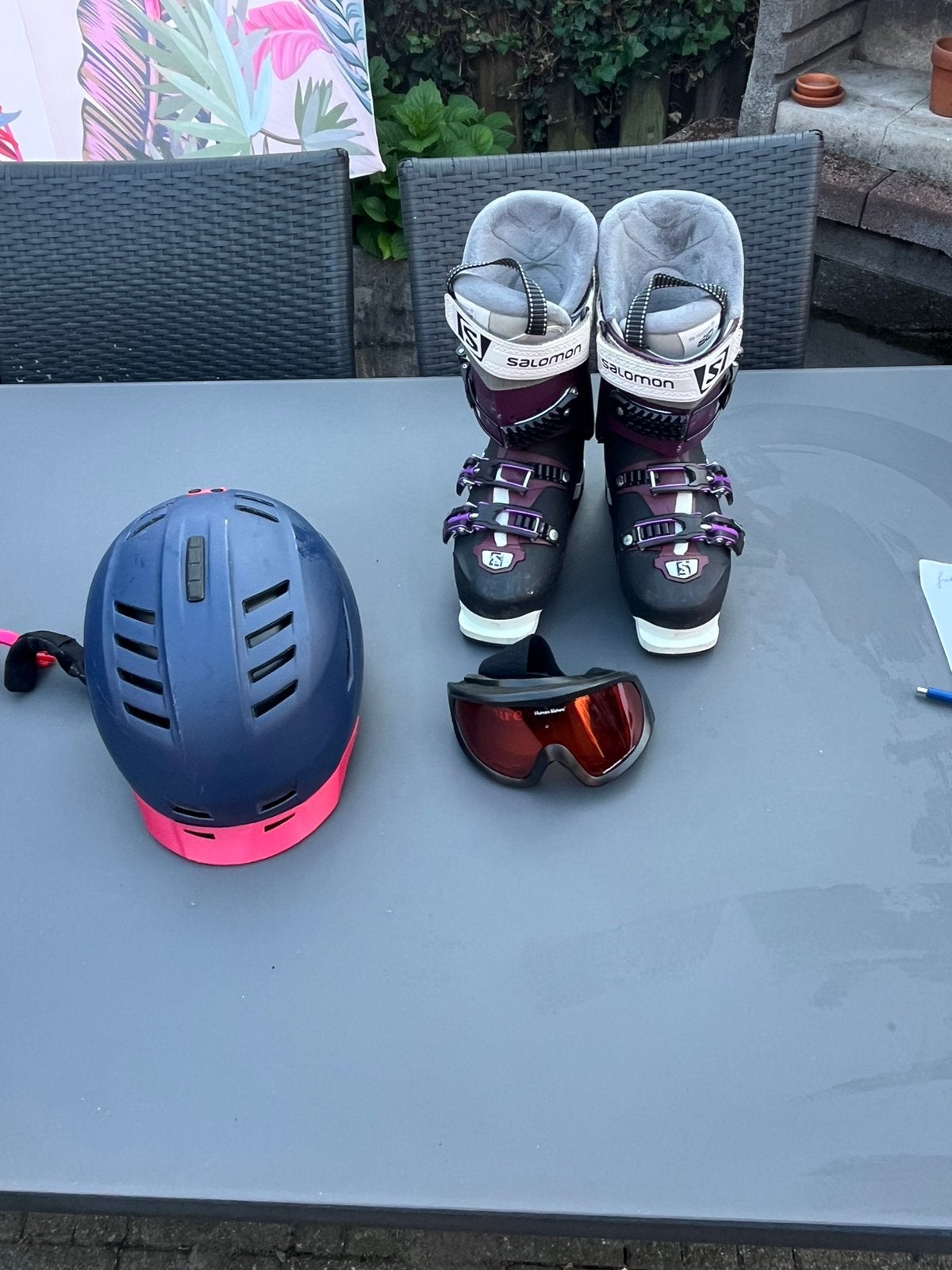 Te koop skischoenen mt 23, skibril en helm, Ophalen, 160 tot 180 cm, Gebruikt, Schoenen