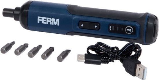 Ferm elektrische schroevendraaier met bits en USB-kabel, Variabele snelheid, Ophalen of Verzenden, Minder dan 400 watt, Zo goed als nieuw