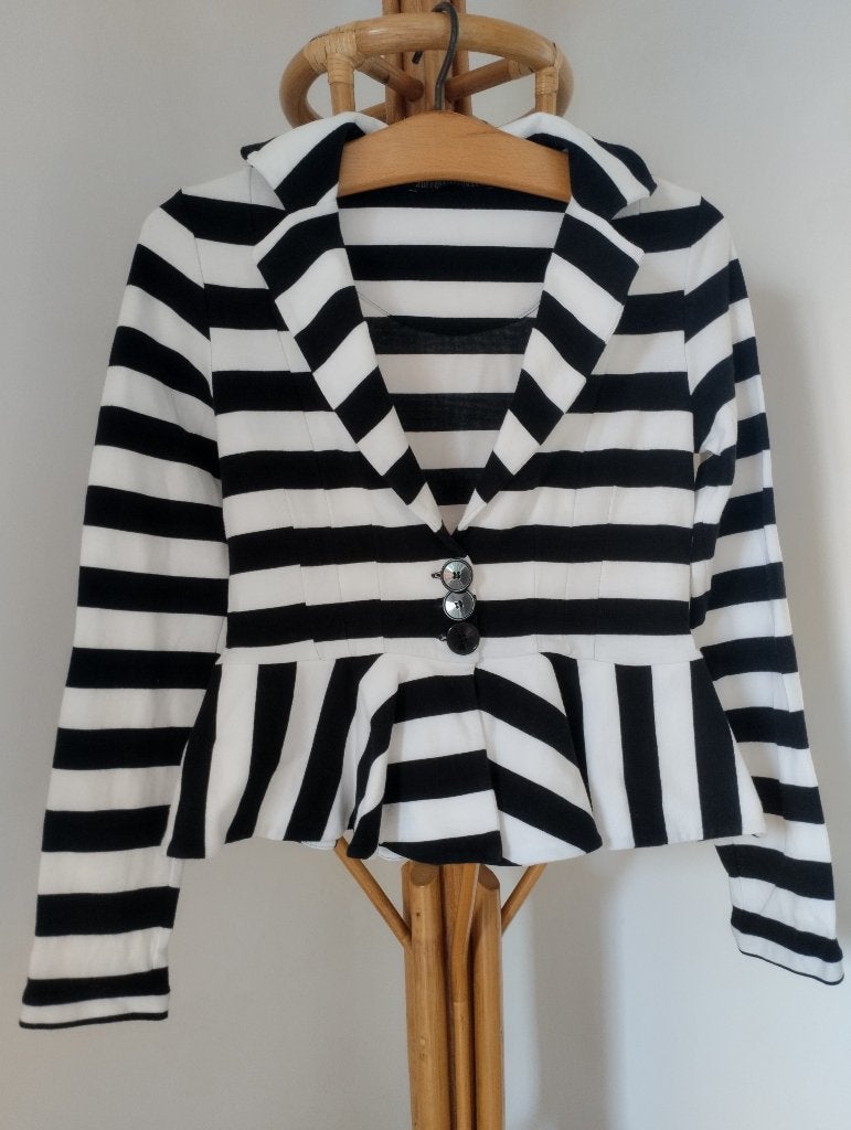 Juffrouw Jansen kort vest zwart/wit maat M, Ophalen of Verzenden, Gedragen, Maat 38/40 (M), Overige kleuren