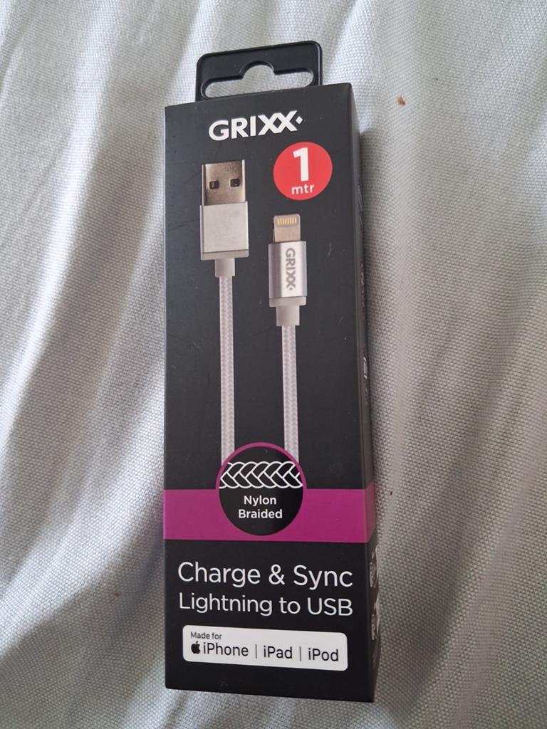 GRIXX iPhone Lightning naar USB Oplaadkabel 1M Nylon, Ophalen of Verzenden, Nieuw, Apple iPhone