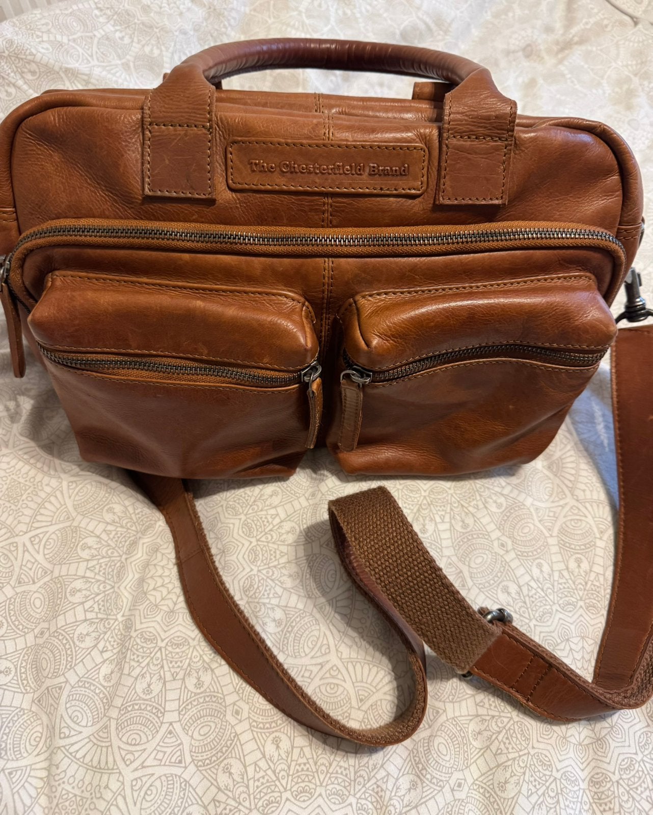 Chesterfield laptoptas cowboybag leer, Bruin, Ophalen of Verzenden, Zo goed als nieuw, Overige merken