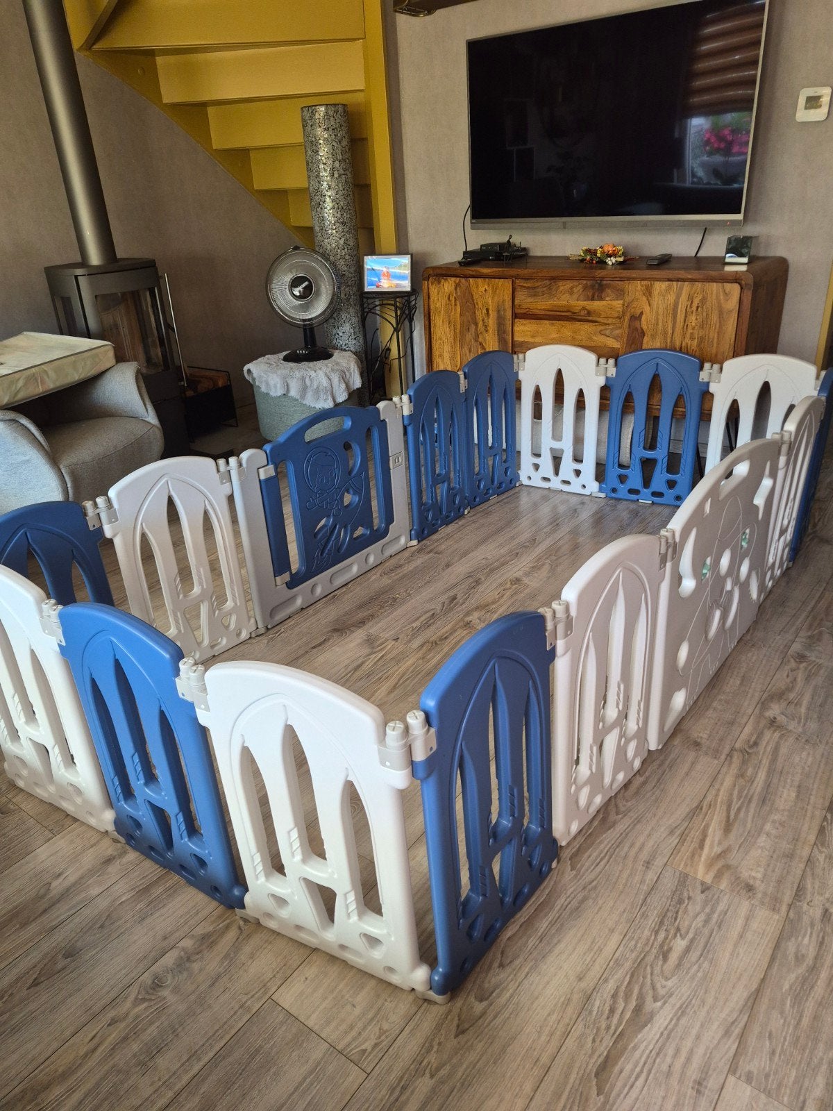 Grote baby grond box/speelhek - blauw/wit, Kinderen en Baby's, Boxen, Ophalen of Verzenden, Gebruikt, Rechthoekig