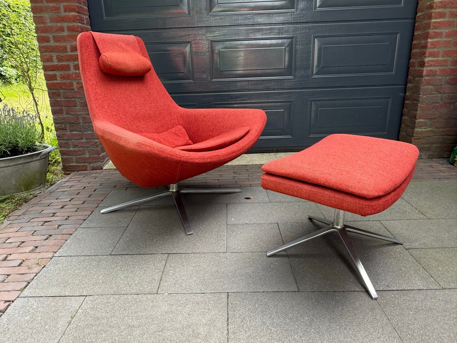B&B Italia Relaxfauteuil met voetenbank - Rood, Huis en Inrichting, Fauteuils, Modern vintage, Gebruikt, 75 tot 100 cm, Ophalen of Verzenden