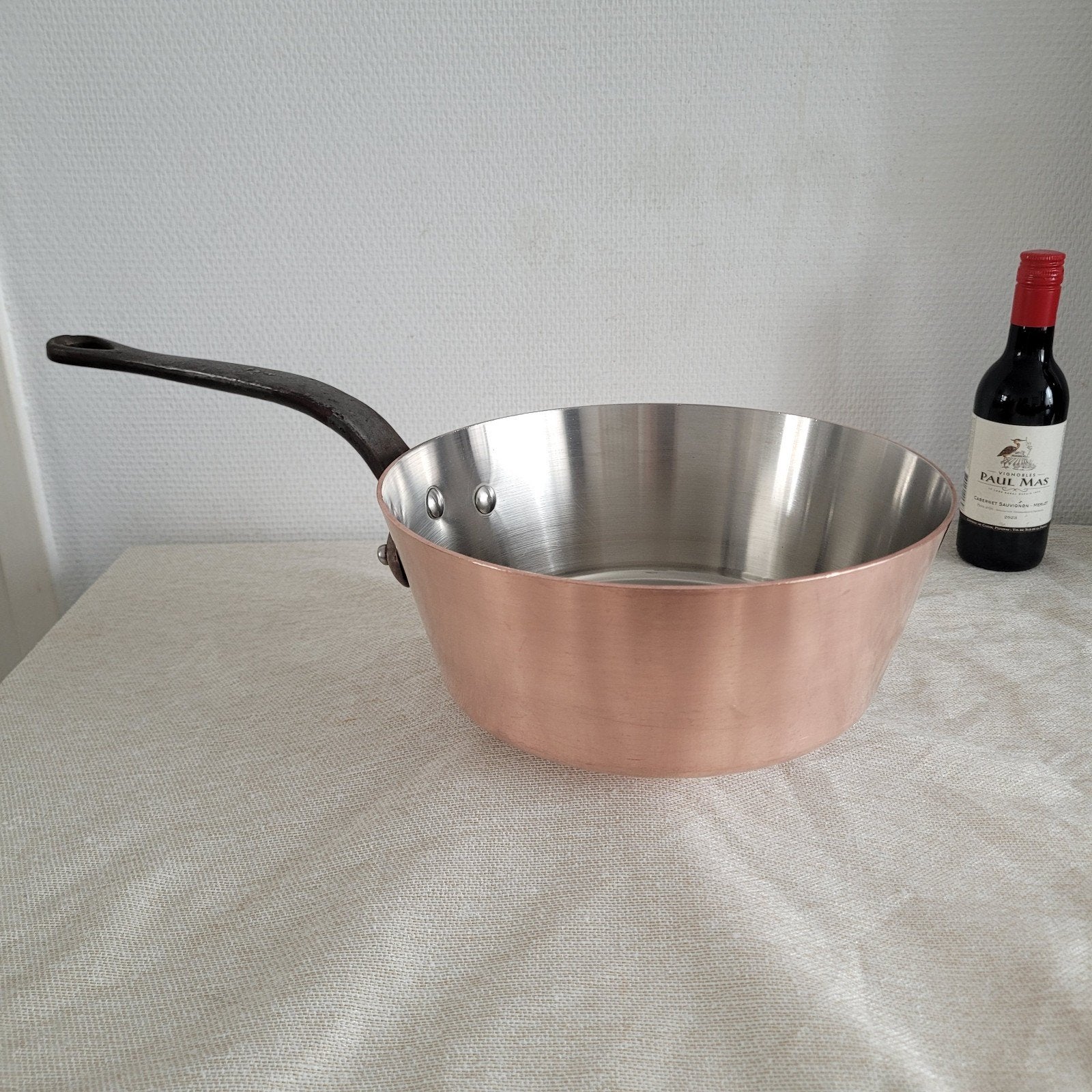 made in france grote dikwandige koperen horeca pan 24cm, Ophalen of Verzenden, Zo goed als nieuw, Rvs, Braadpan