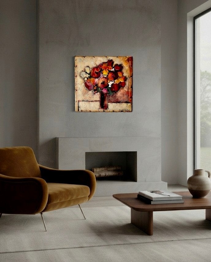 Origineel Schilderij Alie Kruse-Kolk - Stilleven 71x71cm, Antiek en Kunst, Ophalen, Acrylverf, Hout, Met textuur