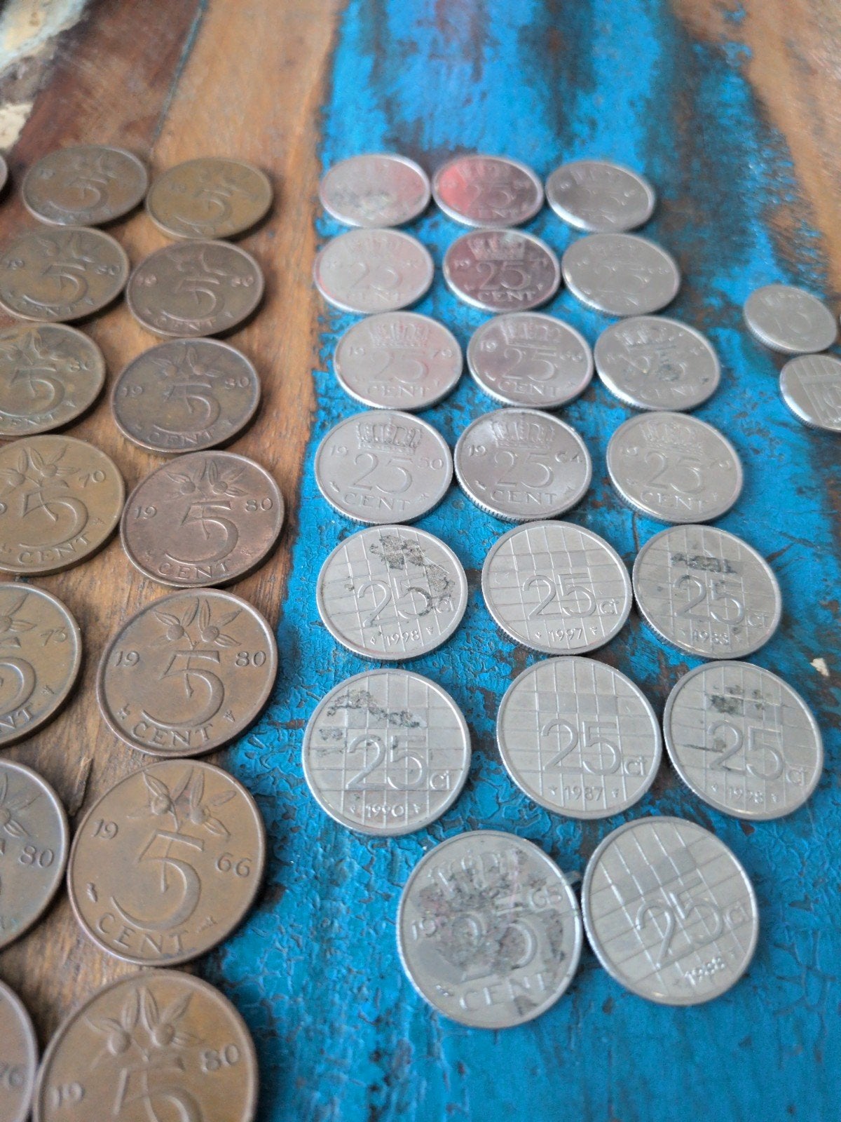 Gulden oud Nederlands geld 5, 10, 25 cent 1 en 5 gulden, Ophalen of Verzenden, Gebruikt