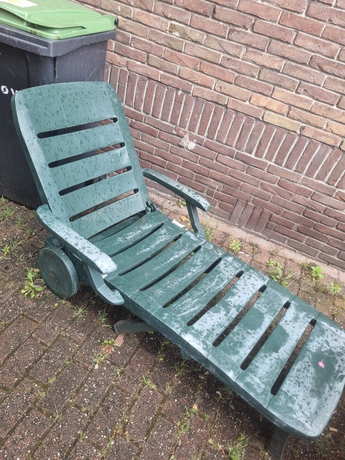 Groene kunststof ligstoel met wielen, Tuin en Terras, Ophalen of Verzenden