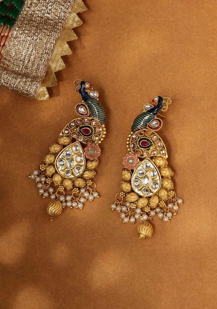 Panash peacock earrings, Ophalen of Verzenden, Nieuw, Goud, Overige materialen