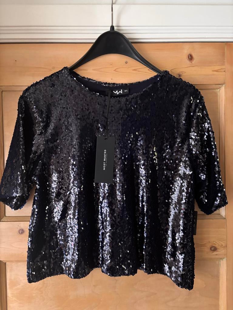 Nieuw Most Wanted pailletten shirt - Maat M, Ophalen of Verzenden, Nieuw, Maat 38/40 (M), Blauw