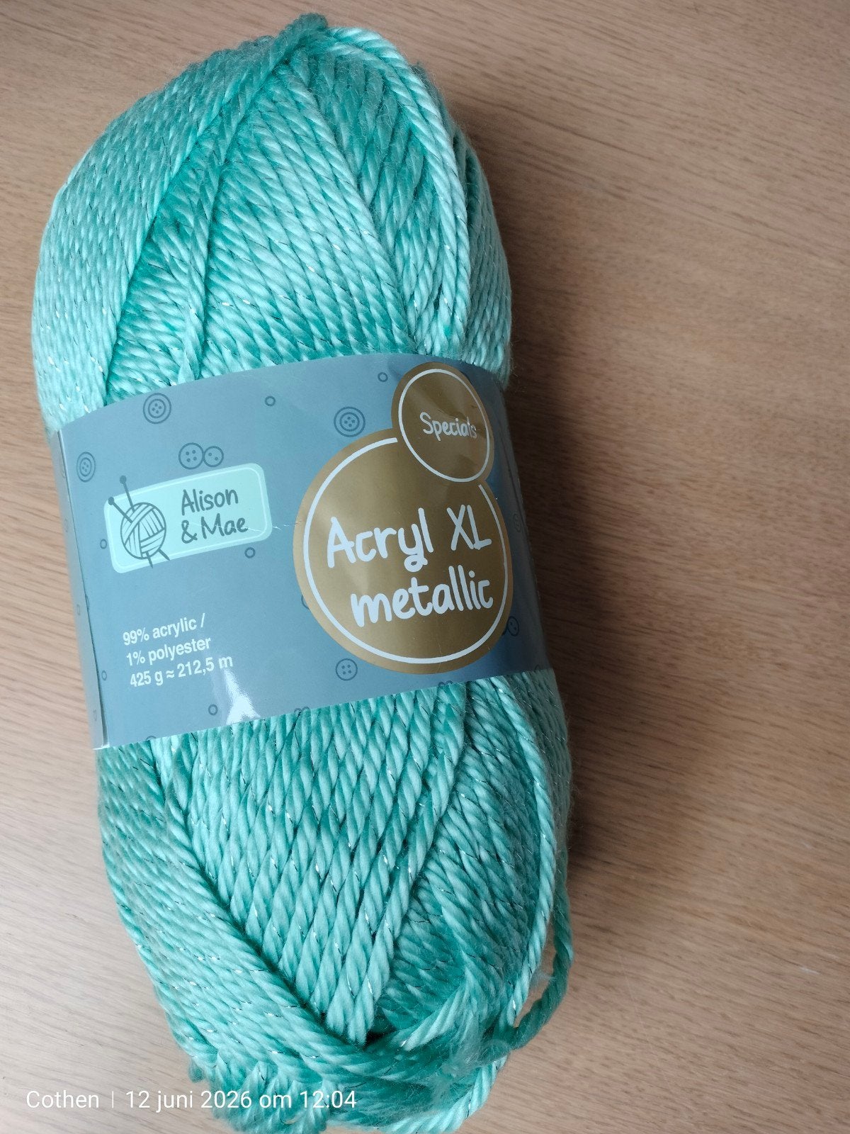 Alison & Mae Acryl XL Metallic Garen - Mintgroen, Ophalen of Verzenden, Nieuw, Breien of Haken, Wol of Garen