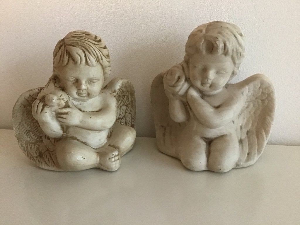 Vintage Engelenbeeldjes - Set van 2 - cherubijn - engel, Vintage, Gebruikt, Beige, Ophalen of Verzenden