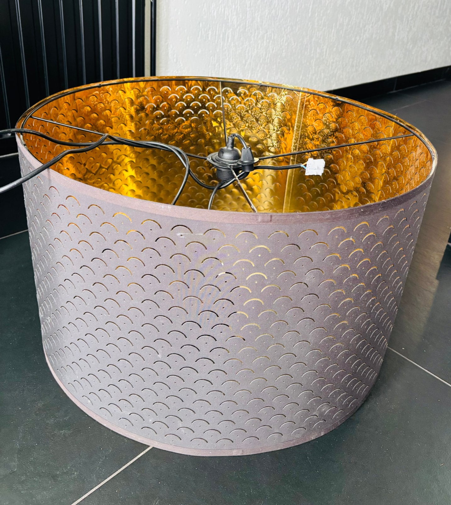 Lampen kap (zwart/bruin/bronskleurig), Bruin, Rond, Zo goed als nieuw, 60 cm