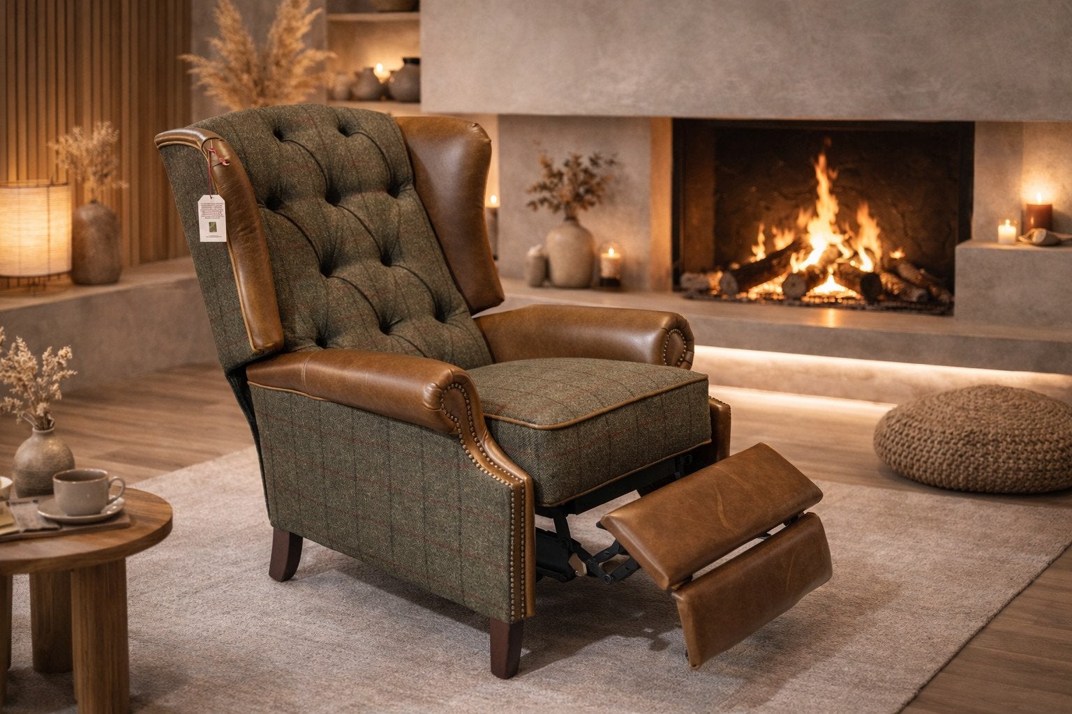 CHESTERFIELD RELAXFAUTEUIL GROEN STOF WINDSOR TWEED LEER, Ophalen of Verzenden, Nieuw, 75 tot 100 cm, Stof
