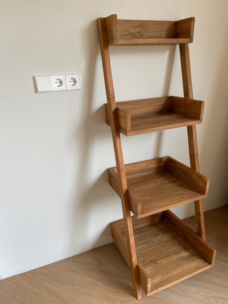 Teak houten open kast voor tegen de wand, Ophalen, Met plank(en), Gebruikt, 100 tot 150 cm