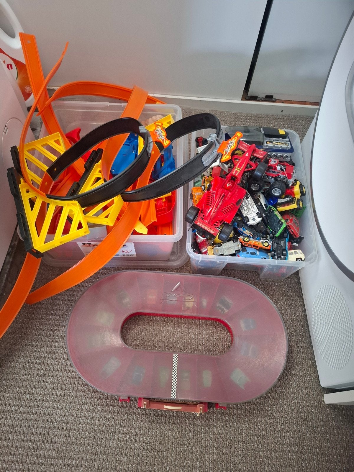 Grote partij auto's / hotwheel banen, Ophalen, Hot Wheels, Racebaan, Gebruikt