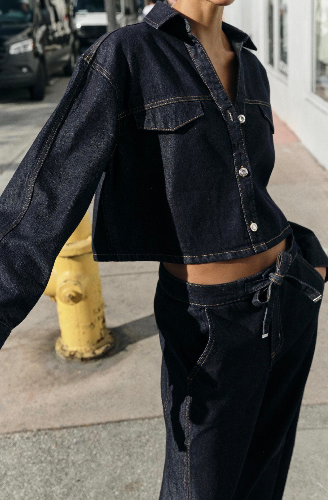 Denim jeans co-ord set | Kort overhemd | Wide leg | Maat 40, Ophalen of Verzenden, Zo goed als nieuw