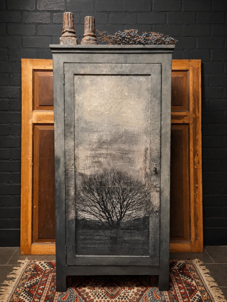 Handbeschilderde vintage kast met boomprint, Ophalen