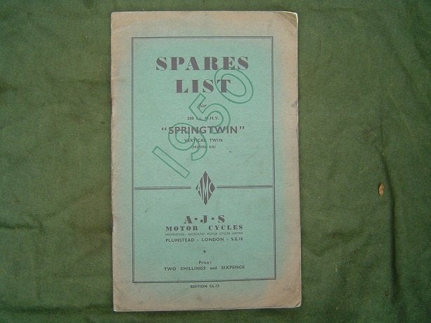 AJS spring Twin 500cc OHV mod. 20 1950 motorcycle parts list, Ophalen of Verzenden, Overige merken