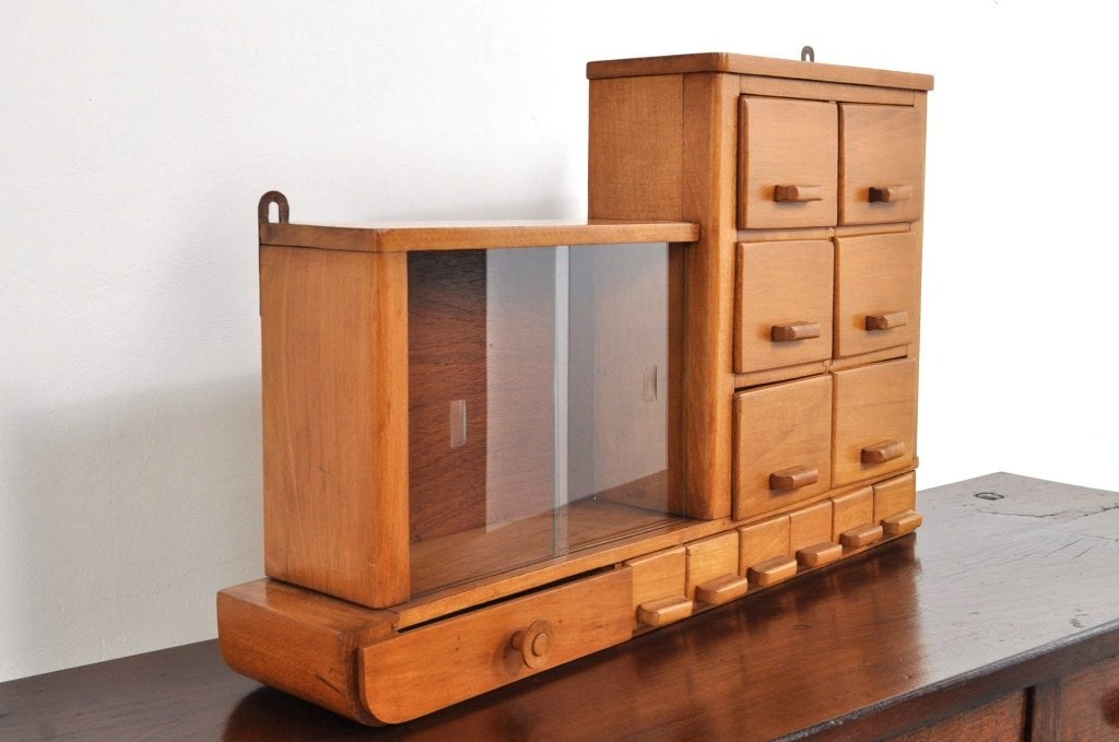 Vintage beukenhouten ladekast hangkastje kastje jaren 30, Gebruikt, 5 laden of meer, Minder dan 25 cm, Minder dan 100 cm